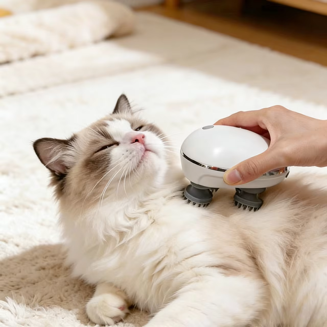 Mruczuś™ – elektryczny masażer dla kota z 3 trybami masażu | głęboki relaks i natychmiastowy efekt mruczenia